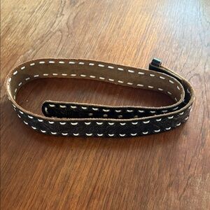 Vintage Embossed Black Leather Belt with white lacing. 31”